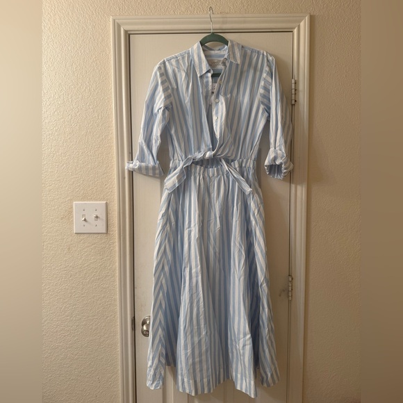 LOFT Light Blue Striped Long Sleeve Dress NWT - Picture 2 of 6